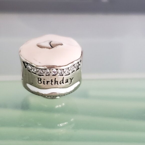 Retired Sterling Silver Happy Birthday Cake with Mixed Enamel and Clear Zirconia - Picture 6 of 8